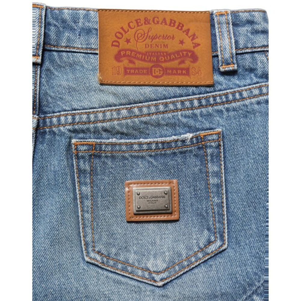 Dolce & Gabbana Blue Cotton High Waist Denim Hotpants Women's Shorts
